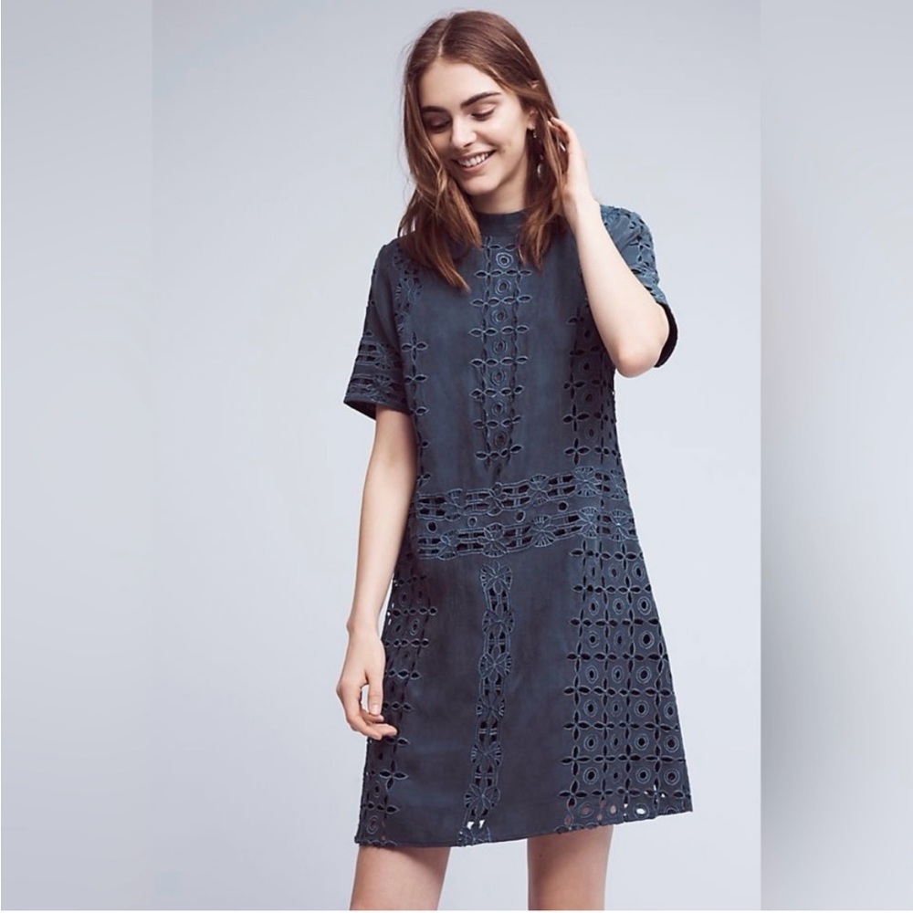 KAS New York Anthropologie Cutwork Lizette Green Dress Size 6